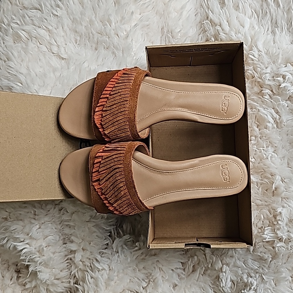 UGG Women's Tan and Brown Fringe Sandals - Picture 2 of 11